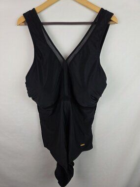 Nicole Miller Women's One Piece Swimsuit Plus Size 1X Black Sheer Swim